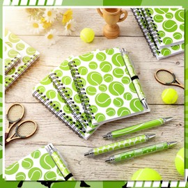 Resurhang 12 Sets Tennis Notebook Back to School Gifts 5.5 x 4.3'' Green Tennis Spiral Notebook Ballpoint Pens for Coaching Supplies Coach Gifts Team Party Players Sports Lover