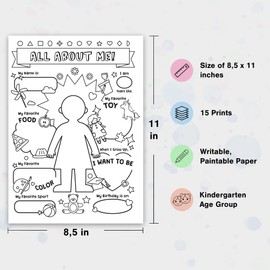 Star Student All About Me Poster - 11x14 Inches Set of 15 for Preschool Girls Color Me Activities School Supplies for Teachers and Classroom - Elementary First Day of School Display Pride Kids Educational Posters for Playroom. (Girl)