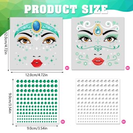 DPKOW Face Tattoo Princess Jasmine Costume Women Temporary Tattoos Carnival Costume Party Accessories, Glitter Stones Face Princess Jasmine Face Tattoo Make-Up Carnival Aladdin Costume Women
