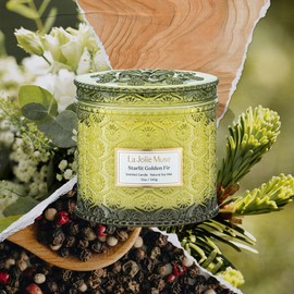 LA JOLIE MUSE Christmas Candle | Starlit Golden Fir | Fir Balsam, Cedarwood & Smoke | 12 oz Soy Candle, Double Wick | 60 Hours Clean Burn | Christmas Gift for Women & Family