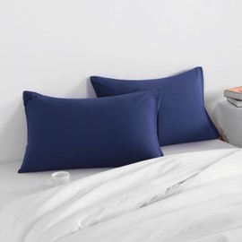 Toddler Travel Pillow Cases Set of 2, 600 Thread Count 100% Egyptian Cotton Pillow Covers for Boys and Girlswith Zipper Closure, 12" x 16" (Navy Blue, Zipper Closure -12" x 16")