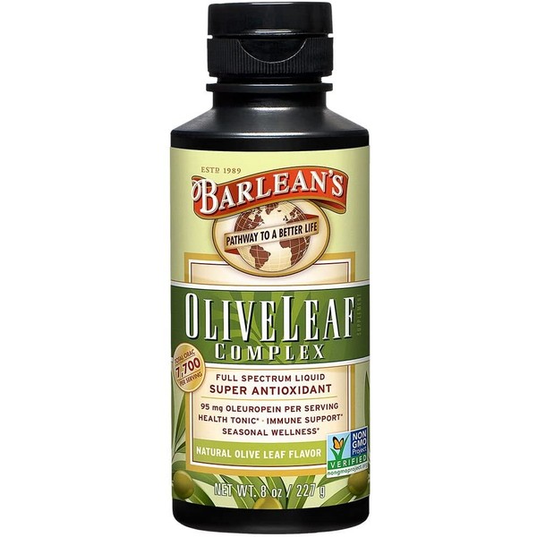 Barlean's All Natural Olive Leaf Complex Liquid with 7,700 ORACr and Liquid 95mg Oleuropein - Non-GMO, Sustainably Sourced, Kosher - 16-Ounce