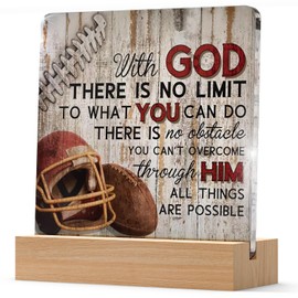 Football Inspirational Gifts for Football Lovers, Fall Football Season Docer for Home Desk Table Decor Positive Plaque with Wooden Stand, Faith Encourage Gifts for Teen Men Coach Gym Women Son Senior Night Coach