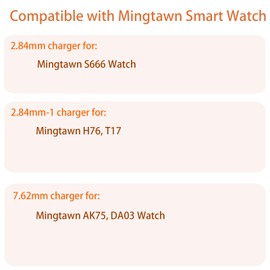 Compatible with Mingtawn Smart Watch Charger, Magnetic Replacement Charging Compatible for Mingtawn AK75, DA03, S666, H76, T17 Smart Watch (Black+Black, 2.84mm Charger)