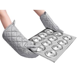 Linwnil 13 Inch Heat Resistant Oven Gloves New Cotton Oven Mitts Kitchen Gloves High Temperature Cooking Tool BBQ Gloves (13" Silver, 13 Inch)