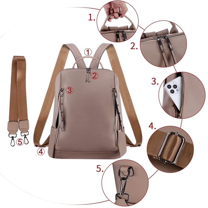 HAWEE Women's Backpack Soft PU Leather School Backpack Anti-Theft Daypack