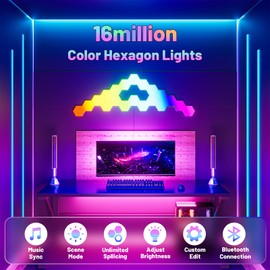 VATHUG Hexagon Lights, Hexagon Led Lights, Led Wall Lights, Gaming Lights with APP Smart Control Music Sync RGB, Led Panel Lights for Gaming Room Decor, Led Wall Decor, Light Panels