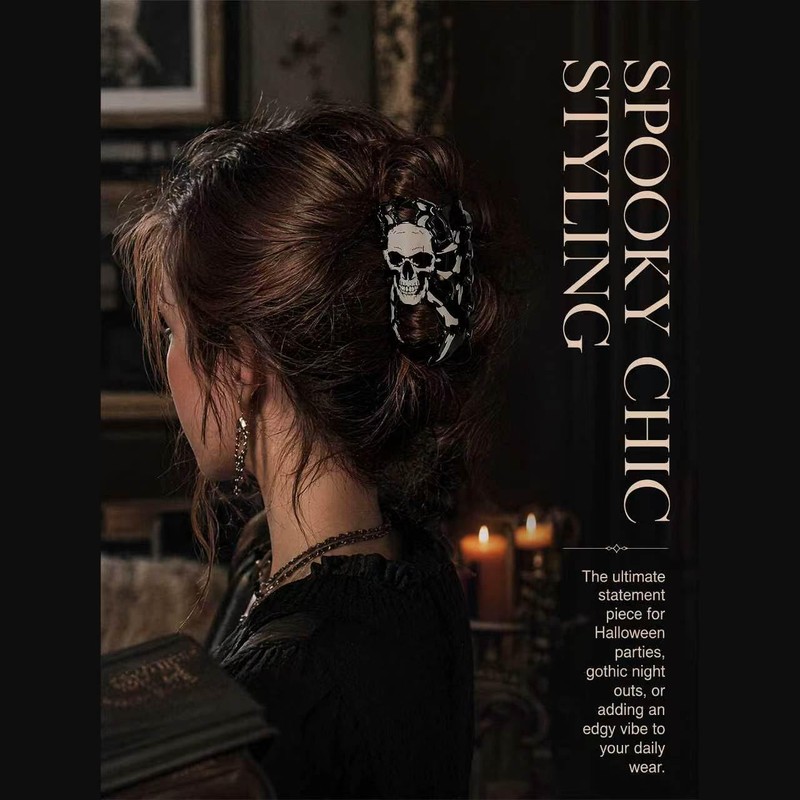 Spooky Halloween Spider Hair Claw Clip with Skull Pattern for
