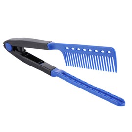 DIY Salon Hair Brush Combs Hairdressing Styling Hair Straightener V Shaped Straight Comb (Blue)
