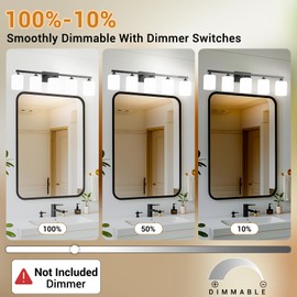 Quntis Black Bathroom Light Fixtures(5CCT Dimmable), 5-Light Bathroom Vanity Light Over Mirror with Milky White Frosted Glass Lampshade, LED Vanity Light Bathroom Light with 5 Color Modes