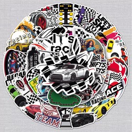 Rennen Aufkleber für Jugendliche Erwachsene 50 Stück Racing Car Vinyl Sticker Set Auto Motorräder Fahrrad Skateboard Snowboard Gepäck Laptop Koffer Helm Motorrad Computer