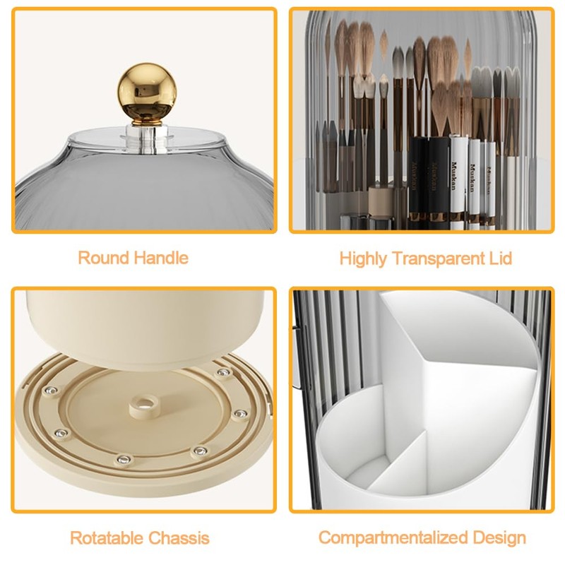 Makeup Brush Holder, 360° Rotating Makeup Organiser High Capacity Acrylic