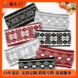 Qiyue Cross-Border Autumn/Winter Knitted Wool Sports Headband for Women Wide Wool Headband - Snowflake Black 5ea