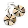 50mm L/Black/Grey/Cream Round Shape Sea Shell Earrings/Handmade/Slight Variation In Colour/Natural