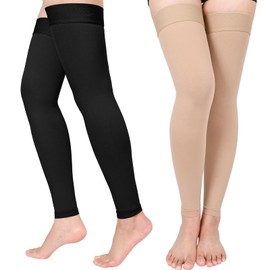 2 Pairs Compression Stockings for Women & Men, Thigh High Length 15-20mmHg Graduated Compression Socks for Nursing Sports Varicose Veins, Dot Top, Footless, Mix,M