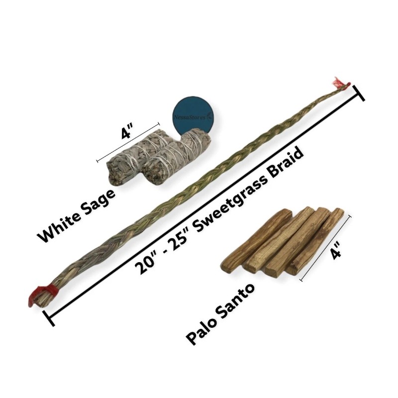 NessaStores Sweetgrass Braid Smudge Kit + Sage + Palo Santo