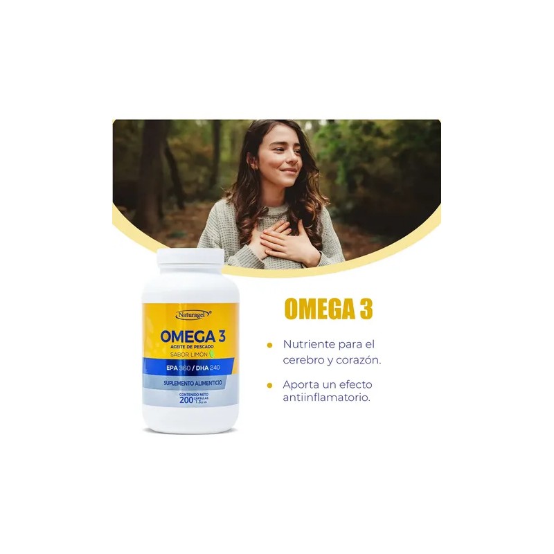 Omega 3 Epa 360 Dha 240 200 Cápsulas Naturagel Sabor