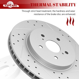 YXPCARS Ceramic Front Brakes Pad and Rotors Drilled Slotted Vented Replacement Disc Brake Kits for LEXUS RX330 2004 2005 2006/ RX350 2007-2009/ RX400H 2006-2008, for Toyota Highlander 2006-2007