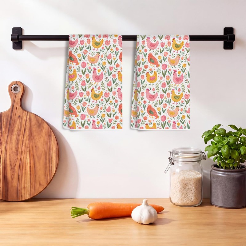 Cute Watercolor Chickens Kitchen Towels, Dish Towels for Kitchen Set