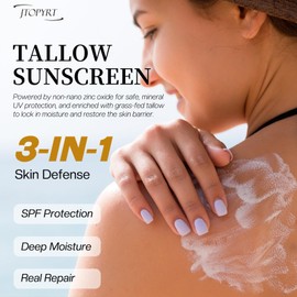 Beef Tallow Sunscreen: 60g Tallow with Zinc Oxide & Beeswax - Natural Moisturizing Protection for Dry Sensitive Skin and All Ages