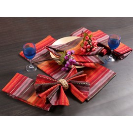 LFH Home 100% Cotton Cloth Napkins Set of 12, Washable Reusable Salsa Dobby Stripes Cotton Napkin, Soft Cotton Cloth Napkins for Dinner, Wedding, Spring, Family Gathering & Daily Use (18x18)-Red