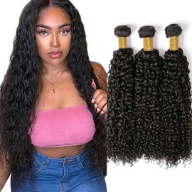 Kinky Curly Bundles 26 28 30 Inch Natural Black Curly Bundles Human Hair Salon Quality Unprocessed Afro Remy Hair Extensions Natural Look Curly Wave Bundle Deals
