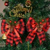GEBETTER 6 pcs Christmas Red Plaid Rows Large Red Bows