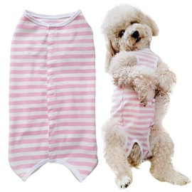 Kukaster Pet Dog Bodysuit After Surgery Male Castration Wound Protection Suits for Dog, Nylon Buckle for Hair Loss, Allergies, Shaving, Pink Stripes, S