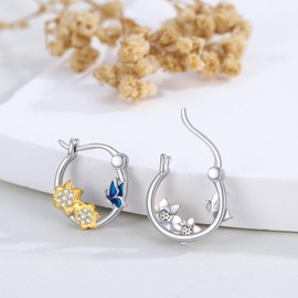 YueYuan Sunflower Earrings Sterling Silver 925 Sunflower Butterfly Earrings Sunflower Gold Earrings for Women Friends, Sterling Silver, No Gemstone
