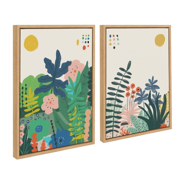 Kate and Laurel Sylvie Zen Garden 1 and 2 Framed Canvas Wall Art Set by Kelly Knaga, 2 piece 18x24 Natural, Modern Bright Colorful Nature Art for Wall Home Decor
