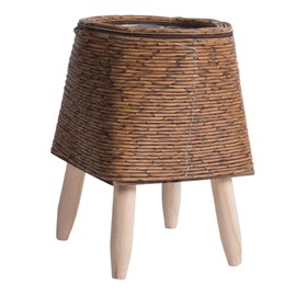 Indoor Woven Planter with Stand, Rattan-Style Plastic Flower Pot Holder, Durable & Safe, Room Hotel Home Decoration, Desktop Planter Suitable for Home Office Dorm