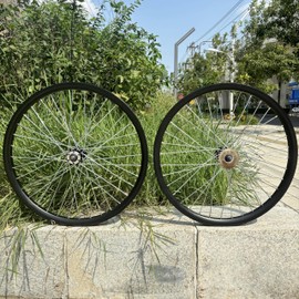 26 inch Heavy Duty Bicycle Wheels 10 Gauge 36 Spoke Wheelset with 22T Single Speed Flywheel, Double Wall Aluminum Alloy Bike Wheel Set Rims (Front and Rear)