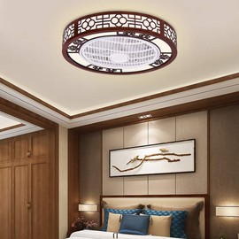 WUPYI Ceiling Fan with Lights,Modern Ceiling Fan Chandelier Fandelier,Remote Control LED Dimmable,Variable Speed,Quite Motor,64W,for Home Living Room,22 Inch (Round-Style 2)