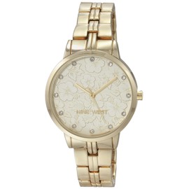 Nine West Women's Genuine Crystal Accented Floral Dial Bracelet Watch