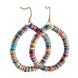 SPUNKYsoul Bohemian Multi-Colored Sequin Hoop Gold Disc Earrings for Women