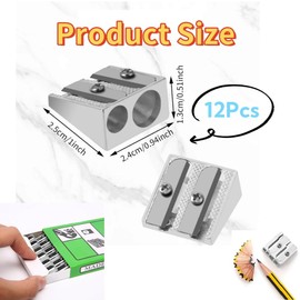 12 Pack Metal Pencil Sharpeners,Mini Handheld Pencil Sharpener with 2 Holes, Manual Twin Metal Dual Sharpening Blade Double Holes Rectangular Pencil Sharpener for Home School Office Supplies