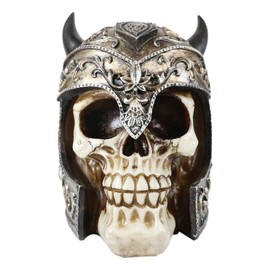 Ebros Gift Viking Chieftain Warlord Odin Skull with Floral Scrollwork Horned Helmet Figurine Day of The Dead Skeleton Figurine Norse Mythology Gothic Death Fighter Statue