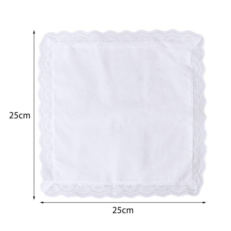 6 Pieces Ladies Cotton Handkerchiefs, 60S Womens Lace White Hankies