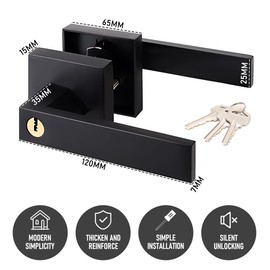 Aumerage Privacy Door Handle with Key - Heavy Duty Interior Entry Lever Lock, Commercial Grade Door Handles for Bedroom/Bathroom (1 Pair, Matte Black)