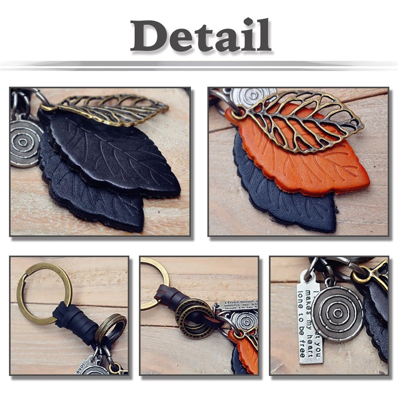White Fang AZ145 Key Holder, Leather, Stylish, Retro Charm, Leaf,