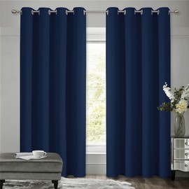 VEHEDE Dark Blue Soundproofing Opaque Curtains Living Room Thermal Curtain Heat Protection Against Cold Curtains with Eyelets Room Divider Blackout Curtains Bedroom H 244 x W 140 cm Set of 2
