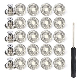20 Sets Adjustable Buttons for Jeans, 20mm No Sew Instant Metal Buttons, Removable Jean Buttons Replacement Repair Kit with Threads Rivets and Screwdriver (Silver)