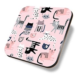 1 x Square Coaster - Pink Cats Mum Sister Aunty Kids Girls Cork Backed MDF Glossy Tea Coffee Accessory #170730