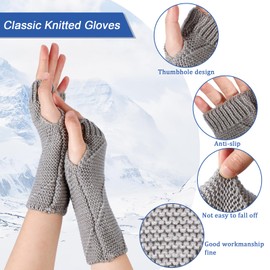 TAGVO 3 Pairs of Fingerless Gloves, Unisex Warm Soft Knitted Gloves with Elastic Cuff for Driving, Cycling, Skiing, Work, Outdoor, Black / grey / white