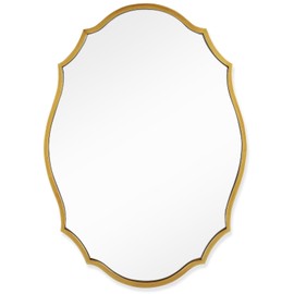 Large Scalloped Mirror Champagne Bronze Mirror, 19.5x27.5 Gold Vintage Mirror Decorative Wall Mirror, Bathroom Mirror Antique Vanity Mirror, Gold Framed Wall Mounted Mirror for Modern Wall Decor