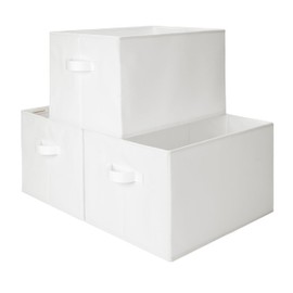 StorageWorks Storage Baskets for Shelves, Foldable Fabric Closet Storage Bins with Handles, Fabric Storage Bins Clothes Organizer, White, 3-Pack, Large