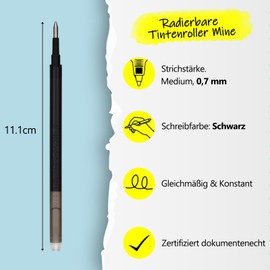 Donluhu 12 x Erasable Refills 0.7 mm | 400 m Writing Length Black | Compatible with Pilot FriXion Ball & Clicker & Eberhard Faber | Replacement Refill for Gel Pen Erasable | Practical for School and