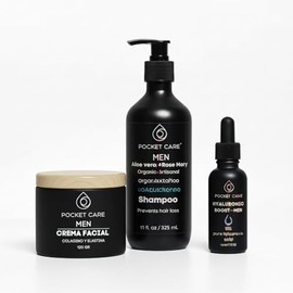 Kit de Cuidado Facial y Capilar para Hombre Pocket Care  Shampoo Fortalecedor  Crema Facial con Colgeno y Elastina  Srum cido Hialurnico 10  Rutina...