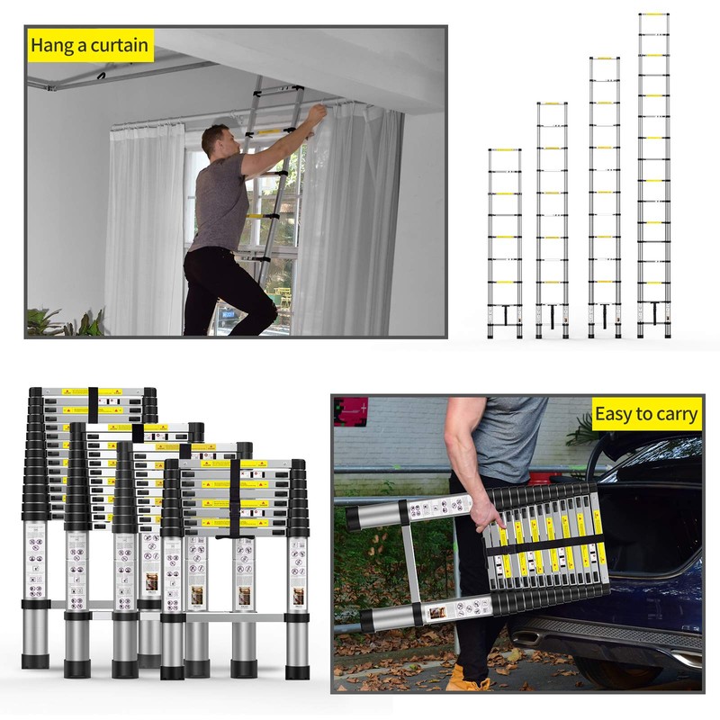 Telescoping Extension Ladder 12.5FT, Aluminum Telescopic Ladders with Carry Bag
