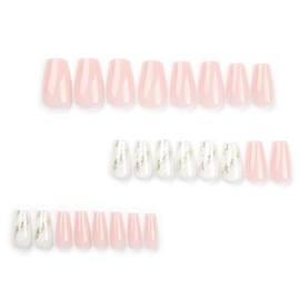Uñas postizas de ataúd mediano, uñas de cobertura total, uñas de mármol, uñas postizas con degradado para mujeres y niñas, 24 piezas
